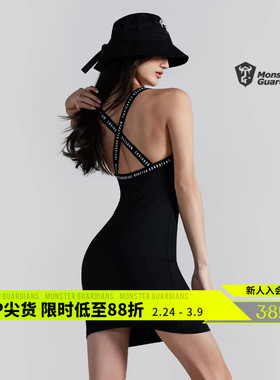 Monster Guardians吊带运动连衣裙女夏季修身显瘦辣妹小黑裙网球