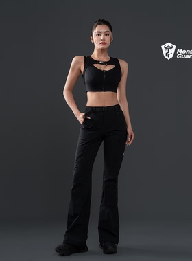 Monster Guardians暗夜系列运动裤女夏休闲修身黑色工装裤喇叭裤