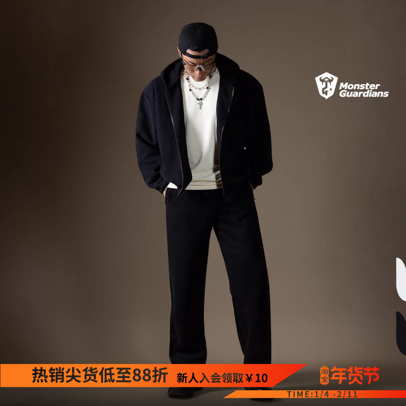 Monster Guardians N系列男子薄款针织连帽运动休闲卫衣长裤套装