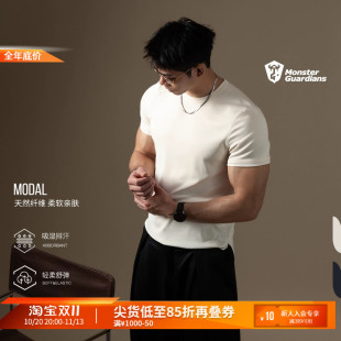 Monster Guardians N系列男夏健身排汗莫代尔砂洗修身正肩T恤短袖