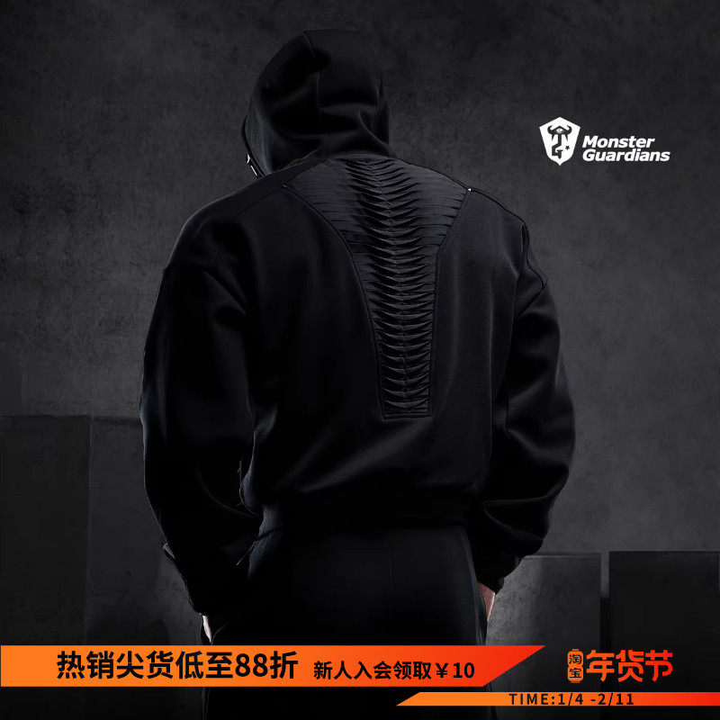 Monster Guardians勇士系列秋冬黑色卫衣卫裤休闲加绒运动套装男