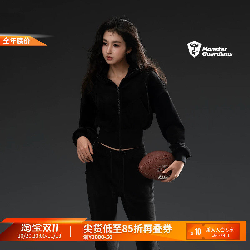 Monster Guardians恣意系列女子秋冬运动休闲天丝绒外套长裤套装