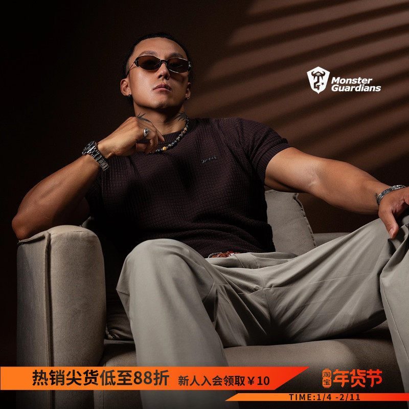 Monster Guardians N系列男子春夏商务休闲运动T恤高弹华夫格短袖,运动服/休闲服装,运动T恤,淘宝优惠券,粉丝福利购,淘宝优惠卷