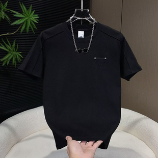 青年男士轻奢风纯色短袖T恤夏季新款圆领简约潮流高级感半袖上衣