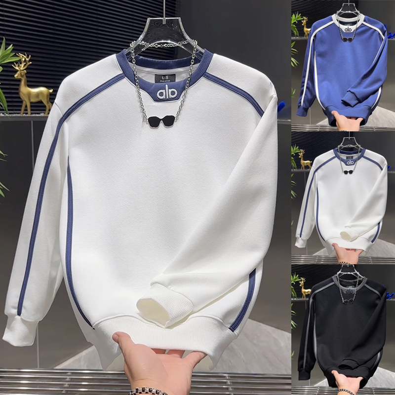 秋冬加绒款潮流拼接男士个性卫衣圆领休闲运动时尚体恤韩版T恤衫