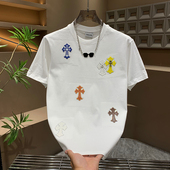 轻奢十字架百搭帅气短袖 男士 重工潮牌个性 时尚 多巴胺圆领气质半袖