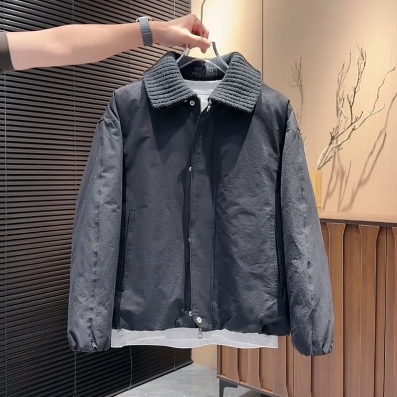 设计感美式针织翻领潮牌羽绒服