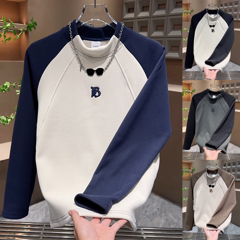 设计感撞色拼接半高领舒适卫衣