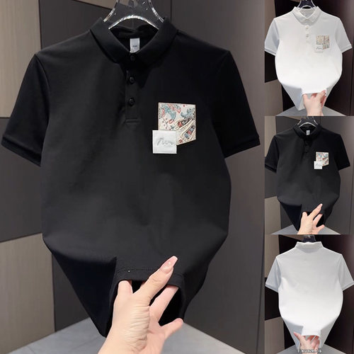 黑色宽松舒适亲肤翻领打底衫短袖