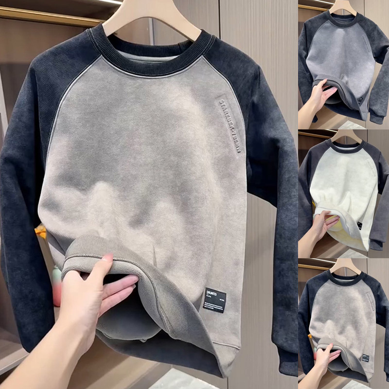 男士时尚潮流拼接撞色钢印字母卫衣ins圆领长袖打底衫休闲百搭T恤,男装,卫衣,淘宝优惠券,粉丝福利购,淘宝优惠卷