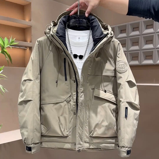 连帽休闲男冲锋衣 新款 痞帅高品质潮流男士 保暖宽松羽绒服2025冬季
