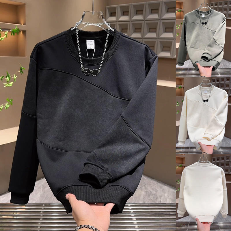 2025加绒加厚潮流韩版拼接卫衣男