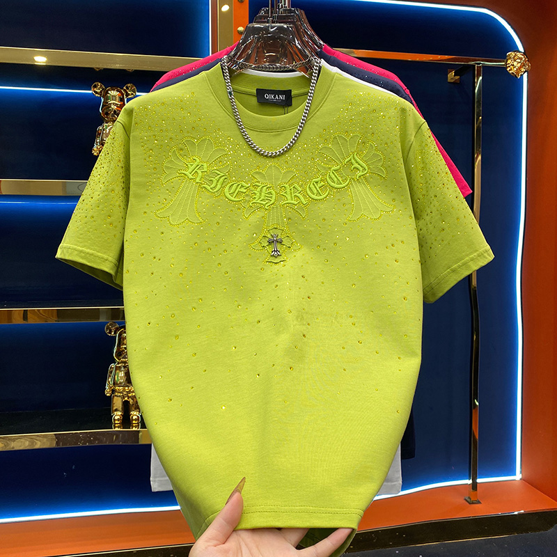 潮牌满天星烫钻高级感重磅短袖