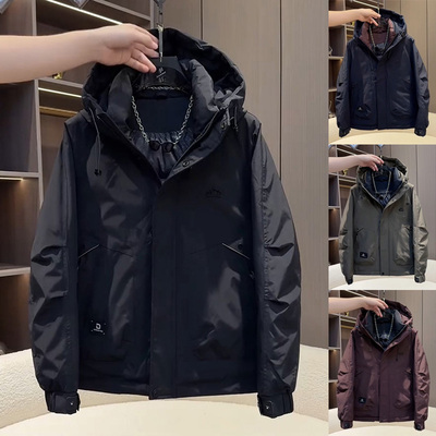 工装风拼接潮牌高品质连帽羽绒服