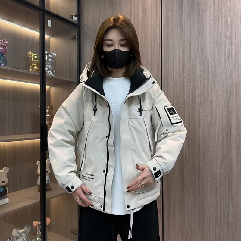 美式休闲潮流拼接男装连帽羽绒服