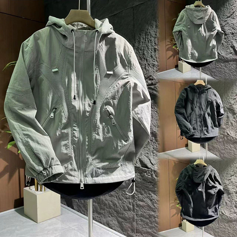 2024秋季新款排气网眼拼接剪裁男士连帽户外冲锋衣美式夹克男潮牌,男装,夹克,淘宝优惠券,粉丝福利购,淘宝优惠卷
