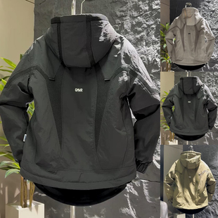 拼接百搭青年户外冲锋衣棉服 美式 痞帅立体裁剪男士 连帽休闲夹克衫