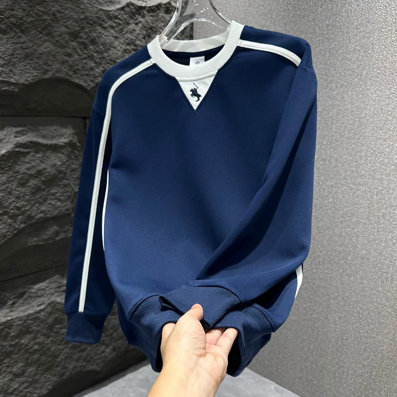 潮流韩版秋冬宽松T恤衫拼色男士网红爆款圆领长袖打底上衣ins卫衣