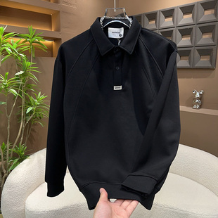 长袖polo衫男加绒秋季美式复古潮流重磅宽松休闲短宽版型翻领卫衣