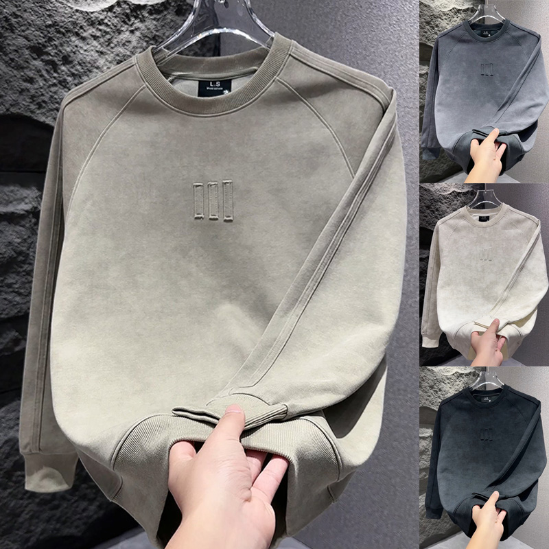 时尚长袖男士扎染复古T恤衫