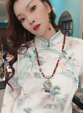 原创设计朱砂项链女小众设计高级毛衣链国潮中式复古