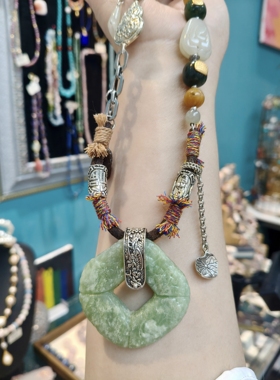 琛贝原创设计手工编织和田玉项链女小众设计高级毛衣链国潮中式