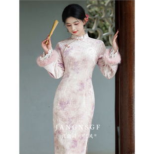 江南司造丨旗袍新中式织锦缎气质2025冬季新款加绒订婚气质新年服