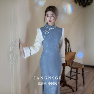江南司造丨旗袍女新中式年轻款日常可穿2025新款民国风冬装蓝色