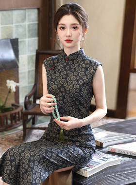 江南司造丨旗袍圆点无袖新中式掐腰长款改良2026新款年轻款女上班