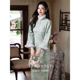 江南司造丨旗袍绿色年轻款改良秋冬2025新款加厚冬装长袖新中式