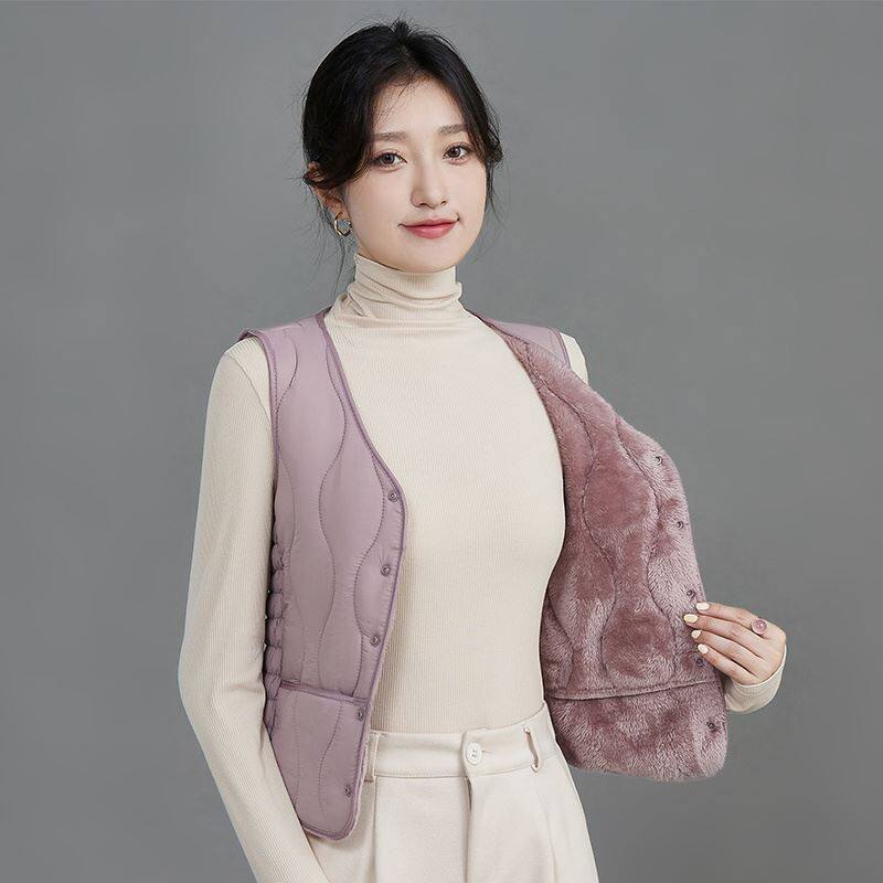反季羽绒棉马甲女加绒加厚2026新款修身短款保暖内胆V领百搭背心