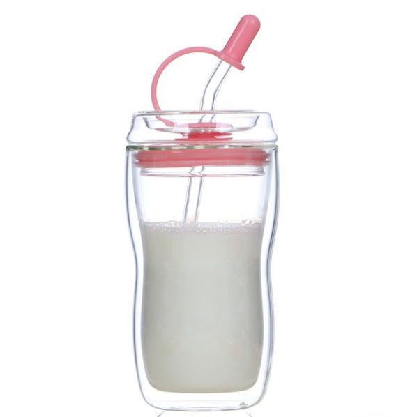 双层玻璃杯吸管杯女月子产妇牛奶耐热带刻度保温儿童孕妇网红水杯