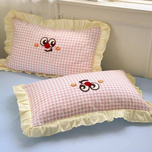 公主风水洗棉花边枕套少女心卡通混搭家用枕套一对装单人枕芯套装