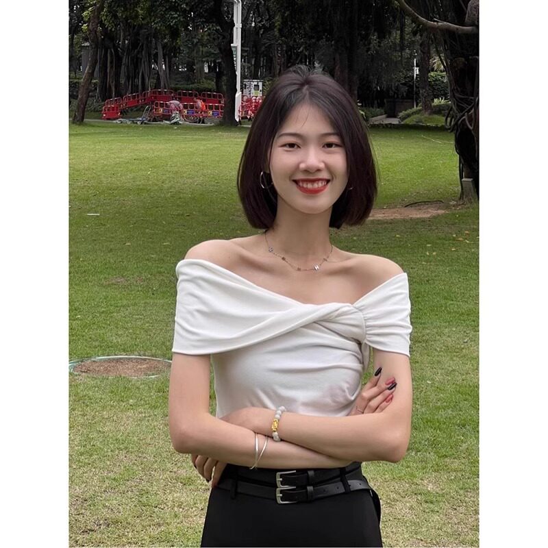 品牌折扣正品女装断码清仓特价不能退换黑色露肩锁骨短袖T恤女夏