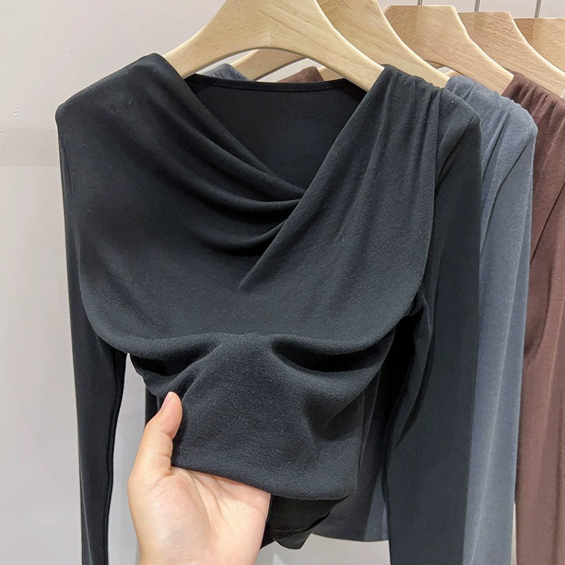 品牌折扣正品女装断码清仓特价不能退换莫代尔V领长袖t恤女秋季新
