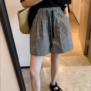 品牌折扣女装断码特价不能退换黑白格子短裤女夏季新款