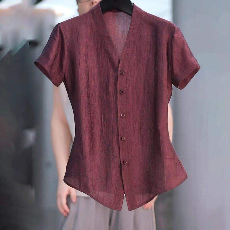 品牌正品女装衣服断码特价清仓 不退换-法式酒红色V领短袖
