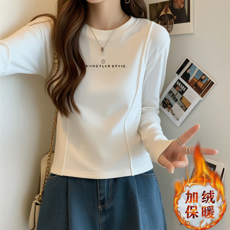 品牌折扣正品女装断码清仓特价不能退换白色圆领长袖T恤女秋季修
