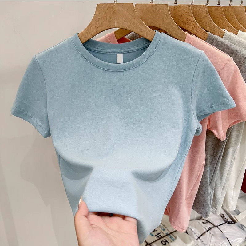 品牌折扣正品女装断码清仓特价不能退换淡粉色棉短袖T恤女夏季圆