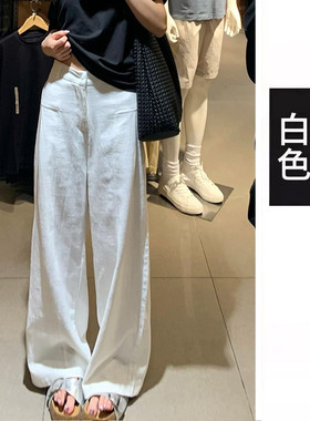 品牌正品女装衣服断码特价清仓 不接受退换-白色棉麻阔腿裤女春季