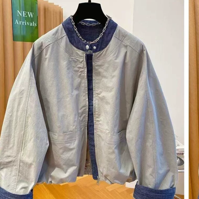 品牌正品女装衣服断码特价清仓 不接受退换-复古拼接牛仔冲锋衣夹