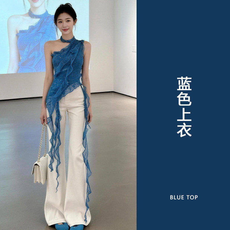 【品牌正品女装新品超级秒杀 不接受退换】设计小众蓝色短袖T恤