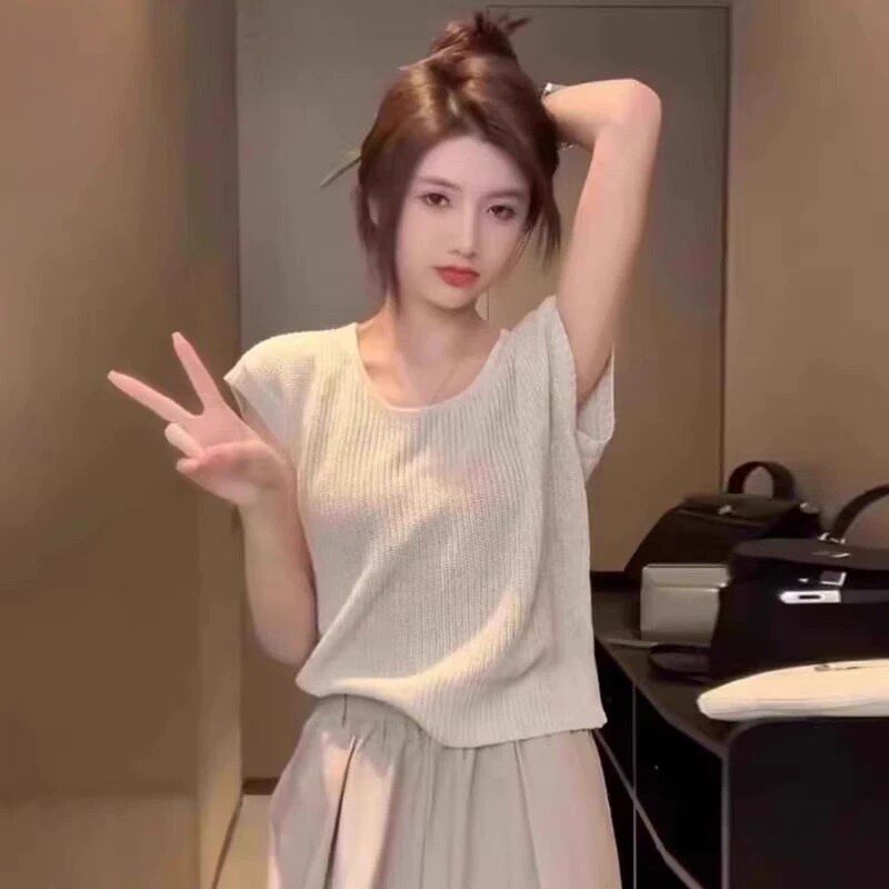 品牌正品女装衣服断码特价清仓 不退换-冰丝针织U领正肩短袖T恤女
