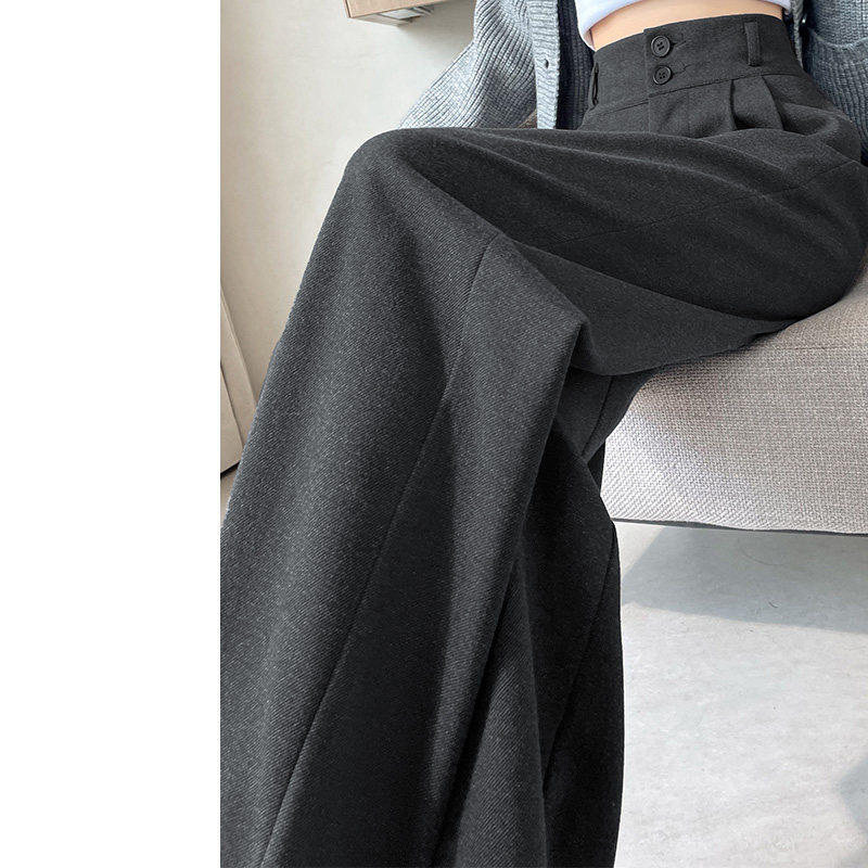 品牌正品女装衣服断码特价清仓 不退换-灰色高级感毛呢西装裤女秋