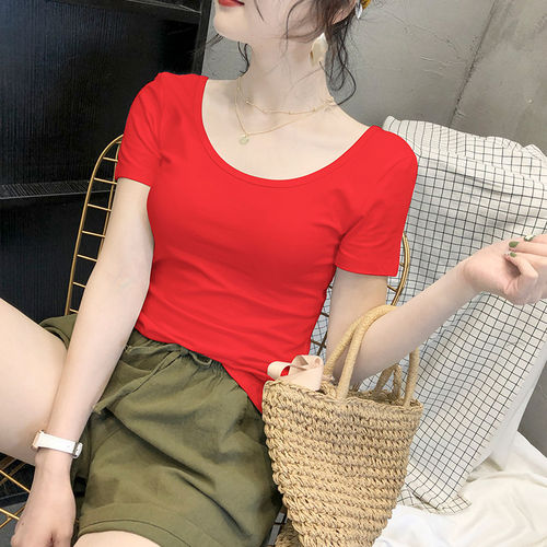品牌折扣正品女装断码清仓特价不能退换白色U领t恤女短袖夏季新
