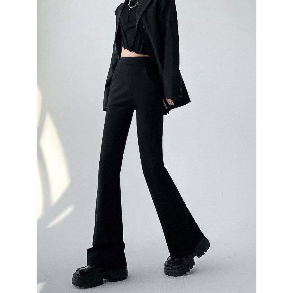 品牌正品女装衣服断码特价清仓 不退换-黑色微喇裤女秋冬新款