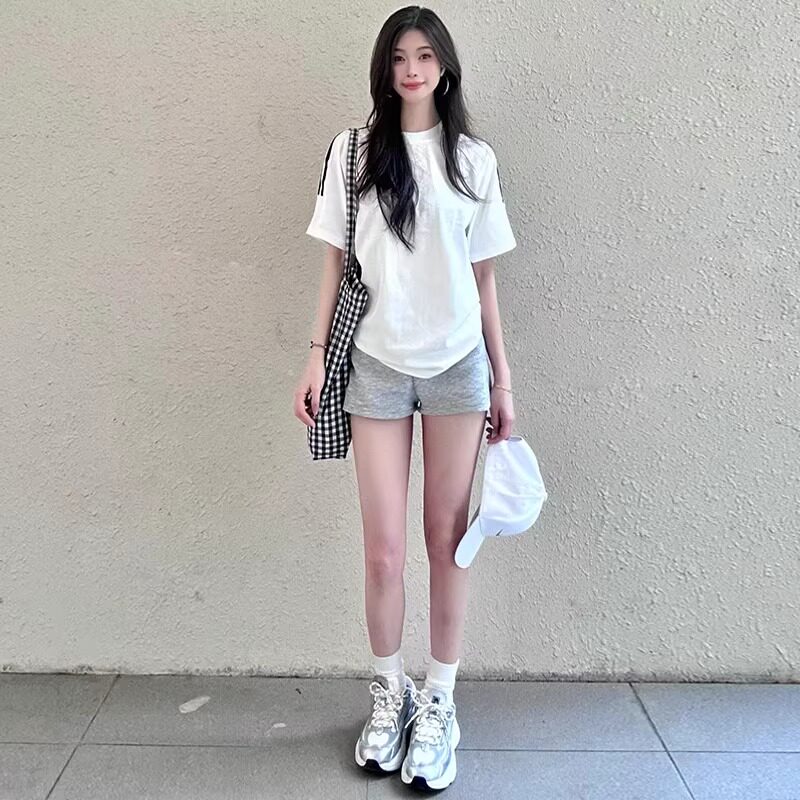 品牌折扣正品女装断码清仓特价不能退换浅灰色美式运动短裤女夏