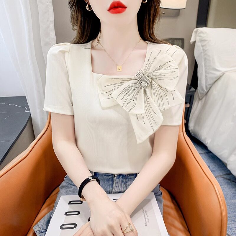 品牌折扣正品女装断码清仓特价不能退换欧货蝴蝶结短袖t恤女夏季