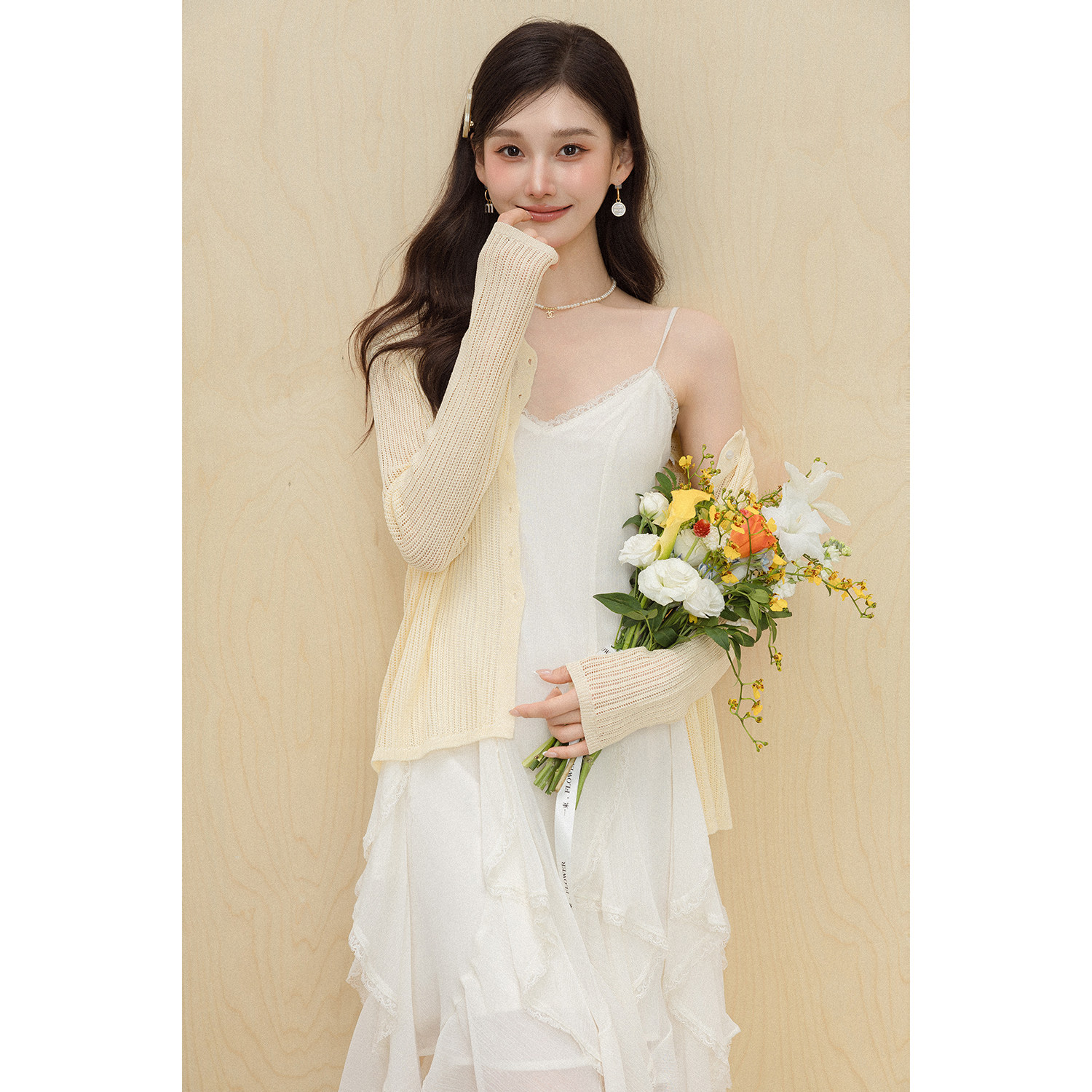 品牌折扣正品女装断码清仓特价不能退换黄色镂空薄款针织开衫女夏
