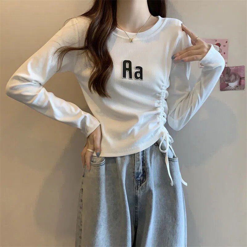 品牌折扣正品女装断码清仓特价不能退换白色圆领长袖T恤女秋